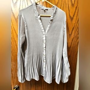 Grey Long Poet/Bell Sleeve Pleated Blouse XL